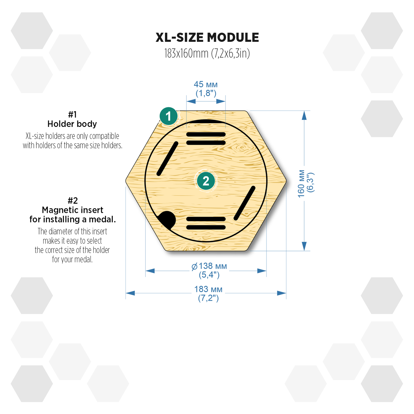 Oregon Pine modular hexagon medal Holder Display