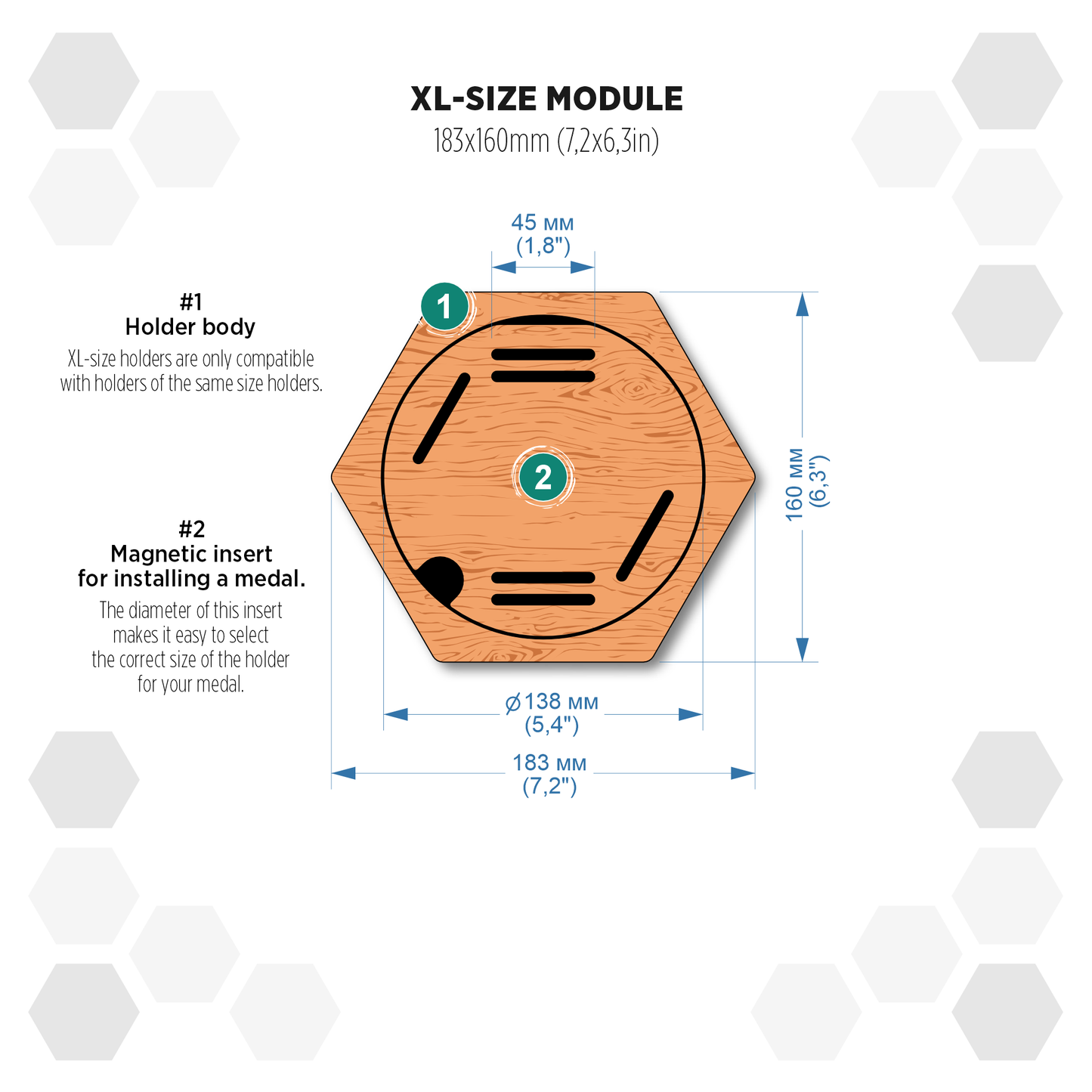 Natural Teak modular hexagon medal Holder Display