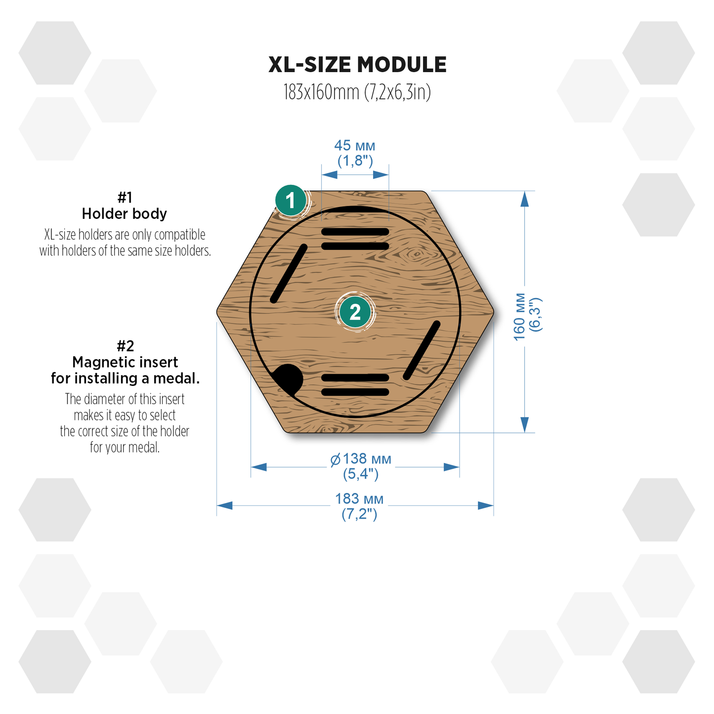 Rustic Oak modular hexagon medal Holder Display