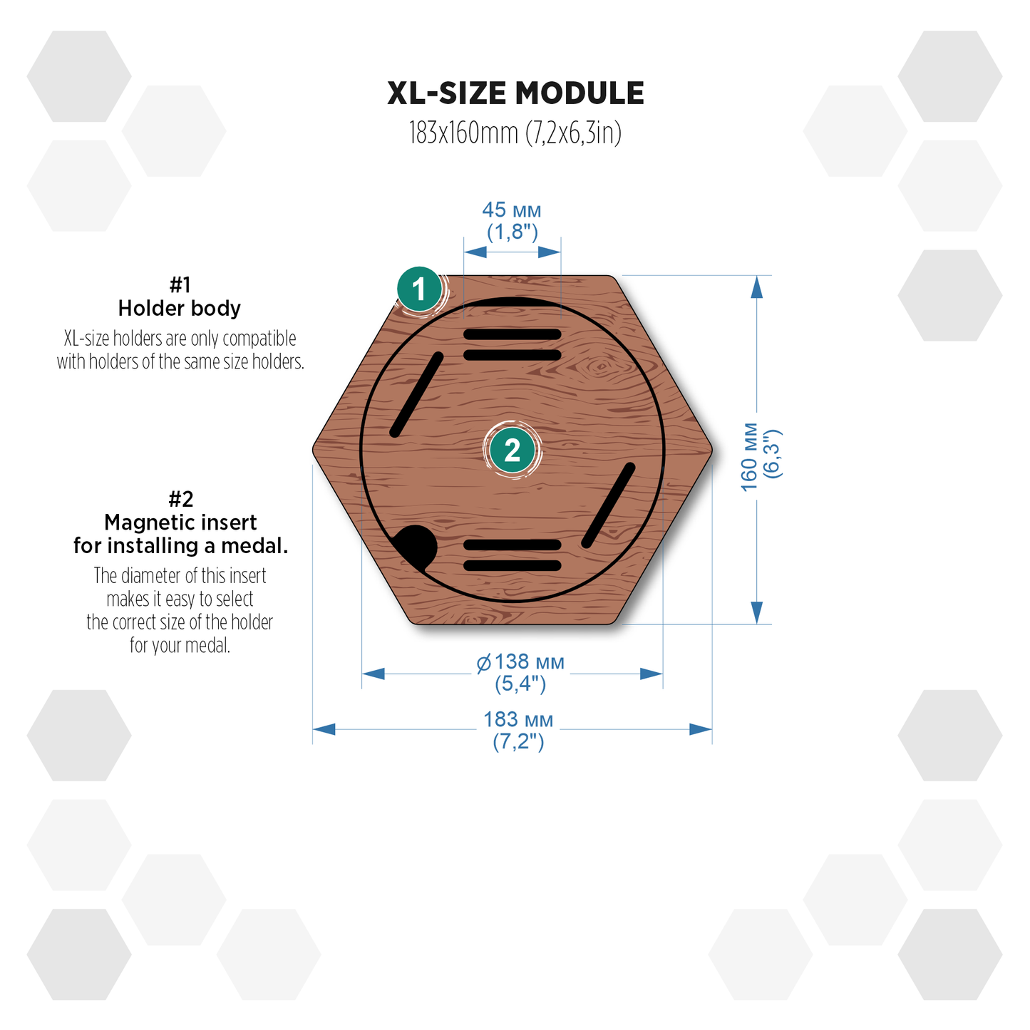 American Walnut modular hexagon medal Holder Display