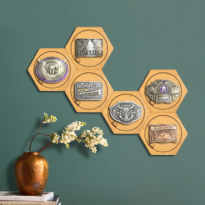 Oregon Pine modular hexagon Buckle Holder Display