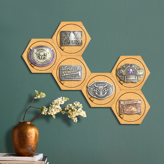 Oregon Pine modular hexagon Buckle Holder Display