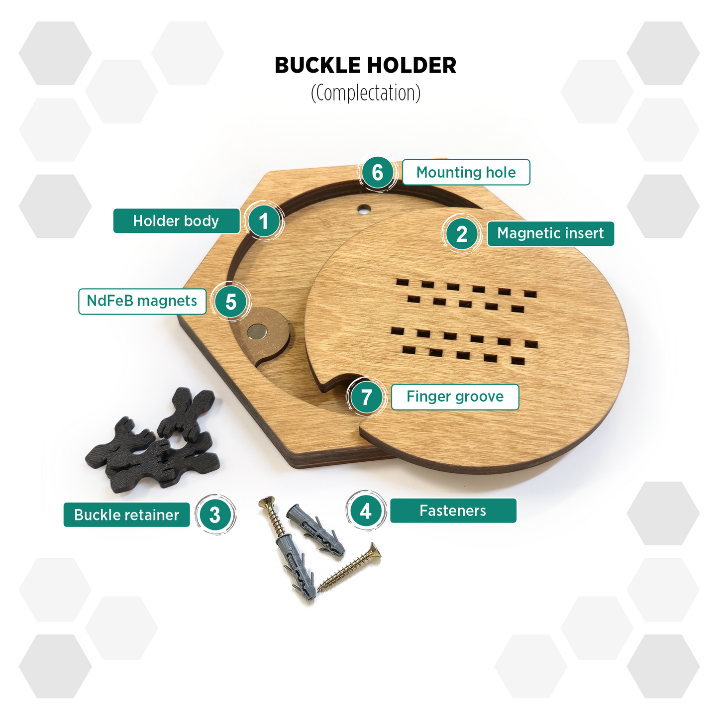 European Larch modular hexagon Buckle Holder Display