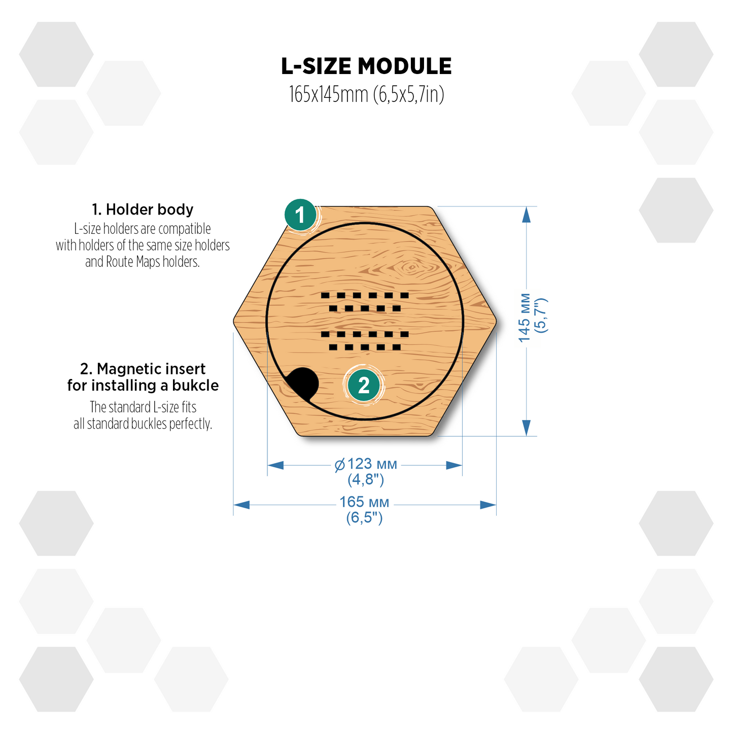 European Larch modular hexagon Buckle Holder Display