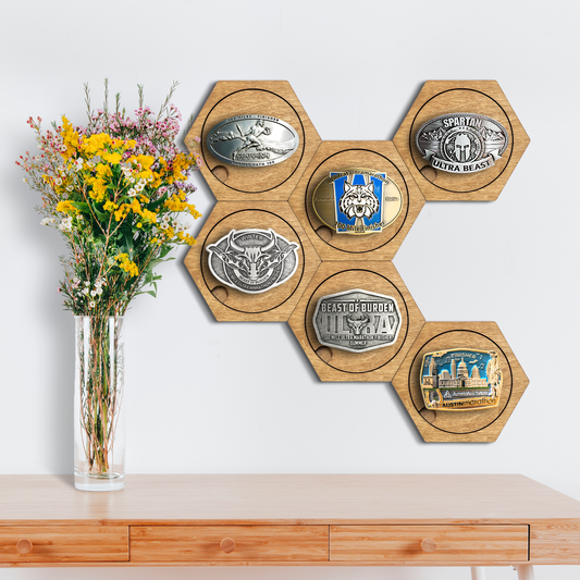 European Larch modular hexagon Buckle Holder Display