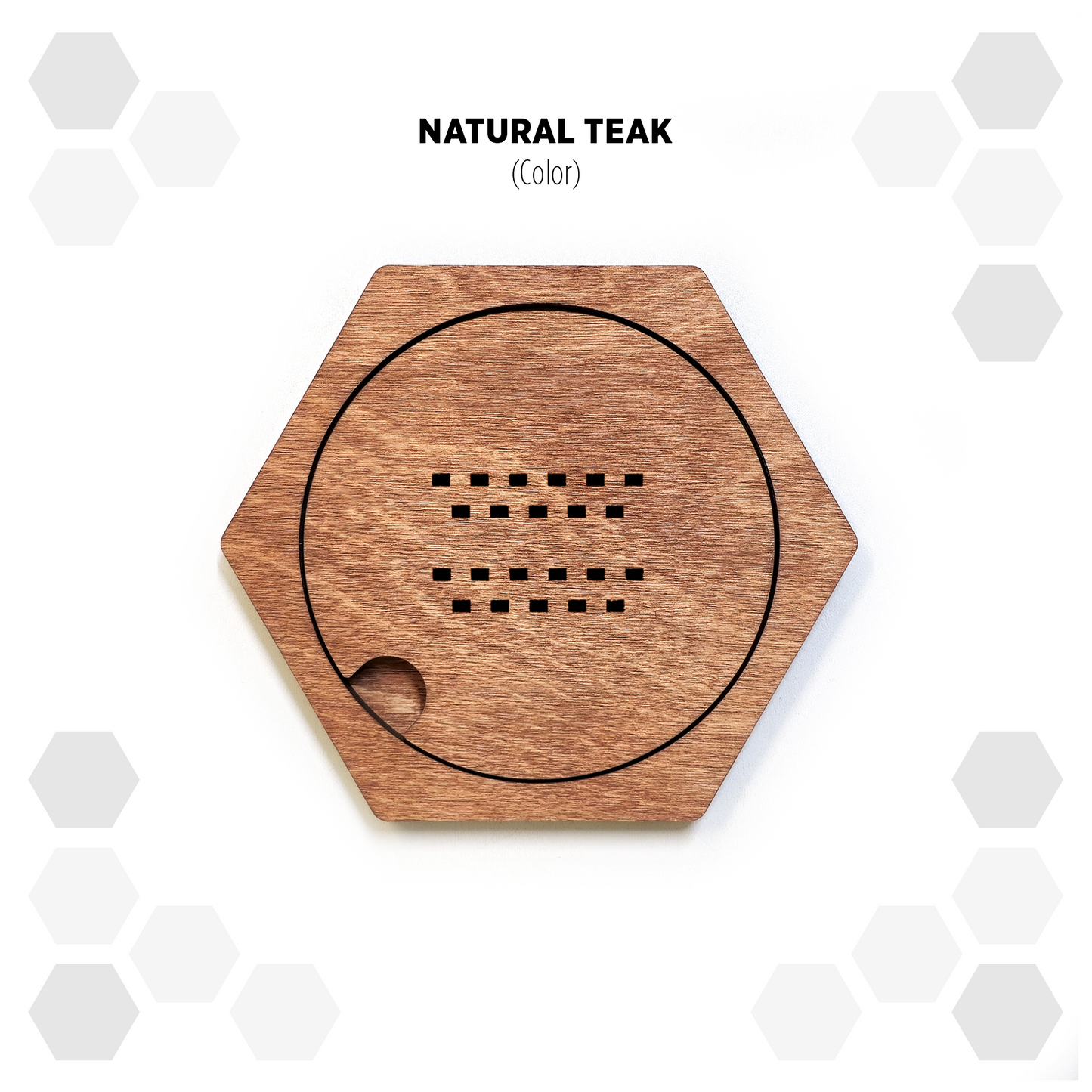 Natural Teak modular hexagon Belt Buckle Holder Display