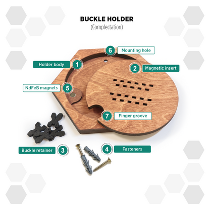 Natural Teak modular hexagon Belt Buckle Holder Display