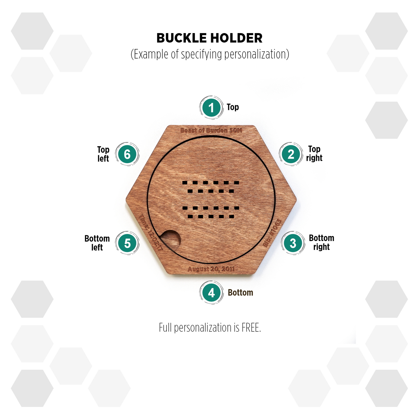 Natural Teak modular hexagon Belt Buckle Holder Display