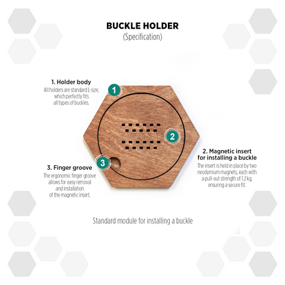 Natural Teak modular hexagon Belt Buckle Holder Display