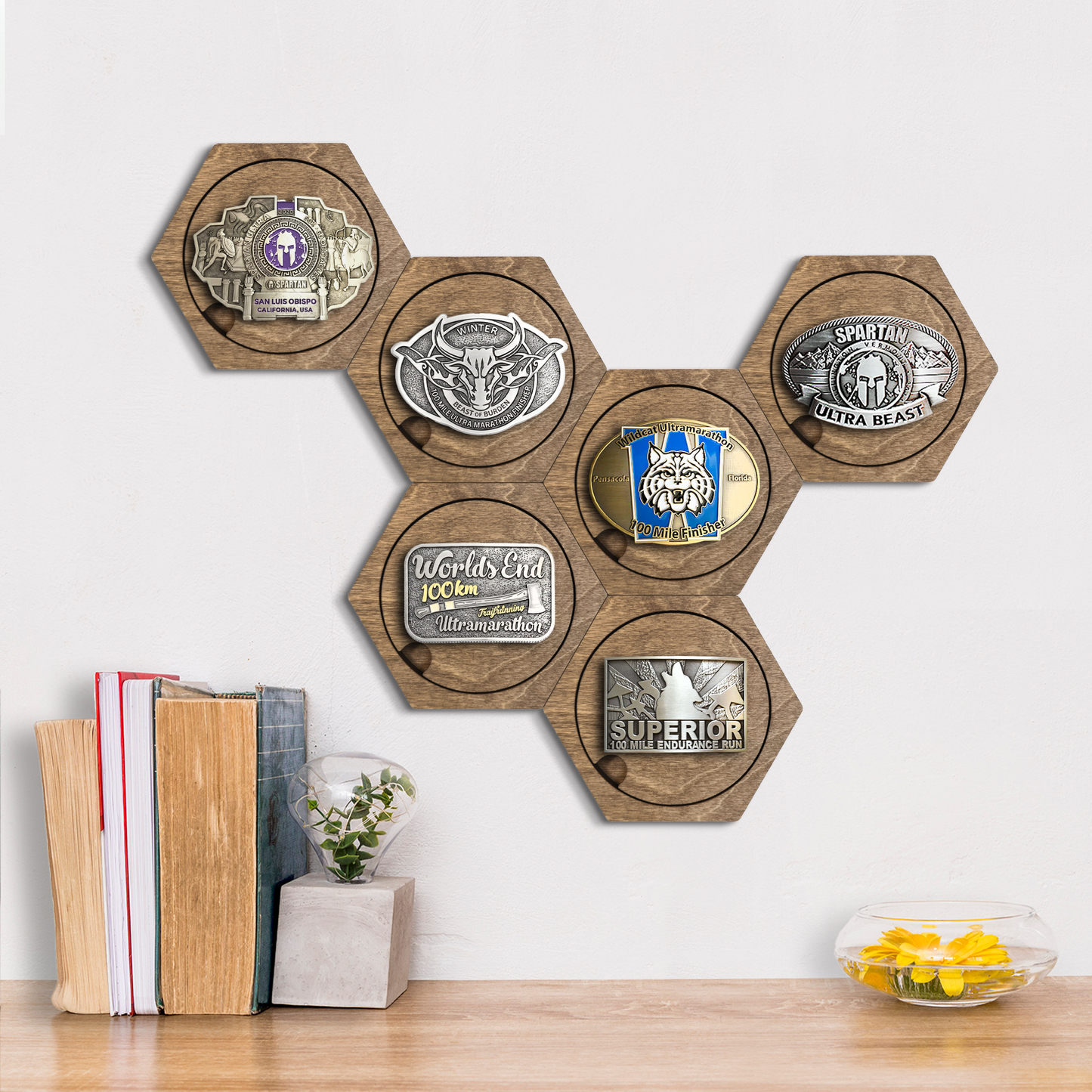 Rustic Oak modular hexagon Buckle Holder Display