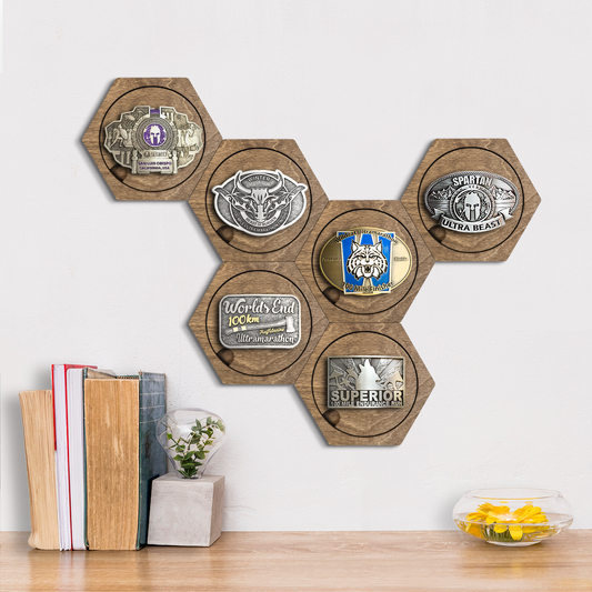 Rustic Oak modular hexagon Buckle Holder Display