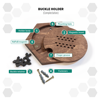 American Walnut modular hexagon Belt Buckle Holder Display