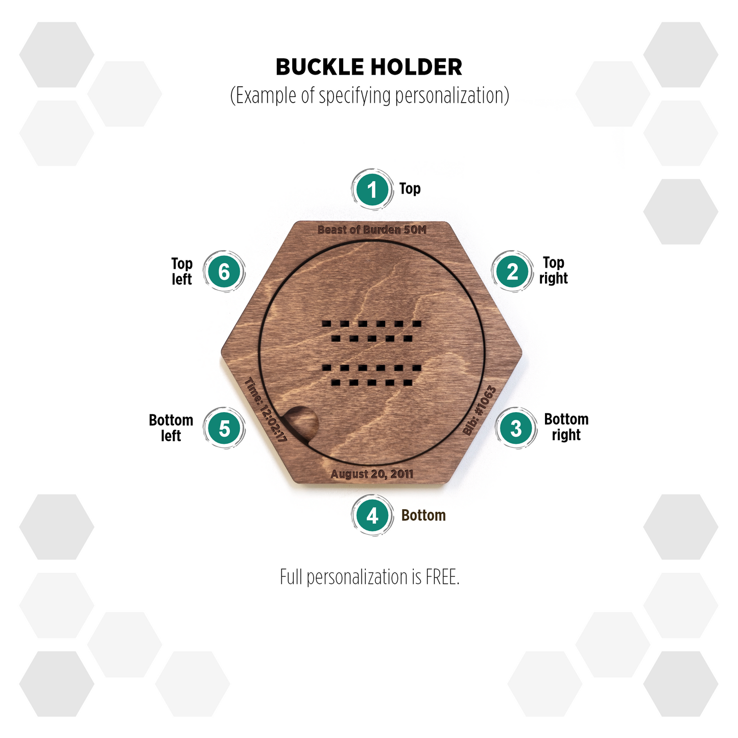 American Walnut modular hexagon Belt Buckle Holder Display