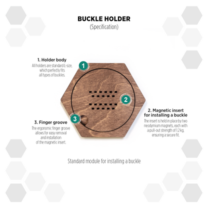 American Walnut modular hexagon Belt Buckle Holder Display