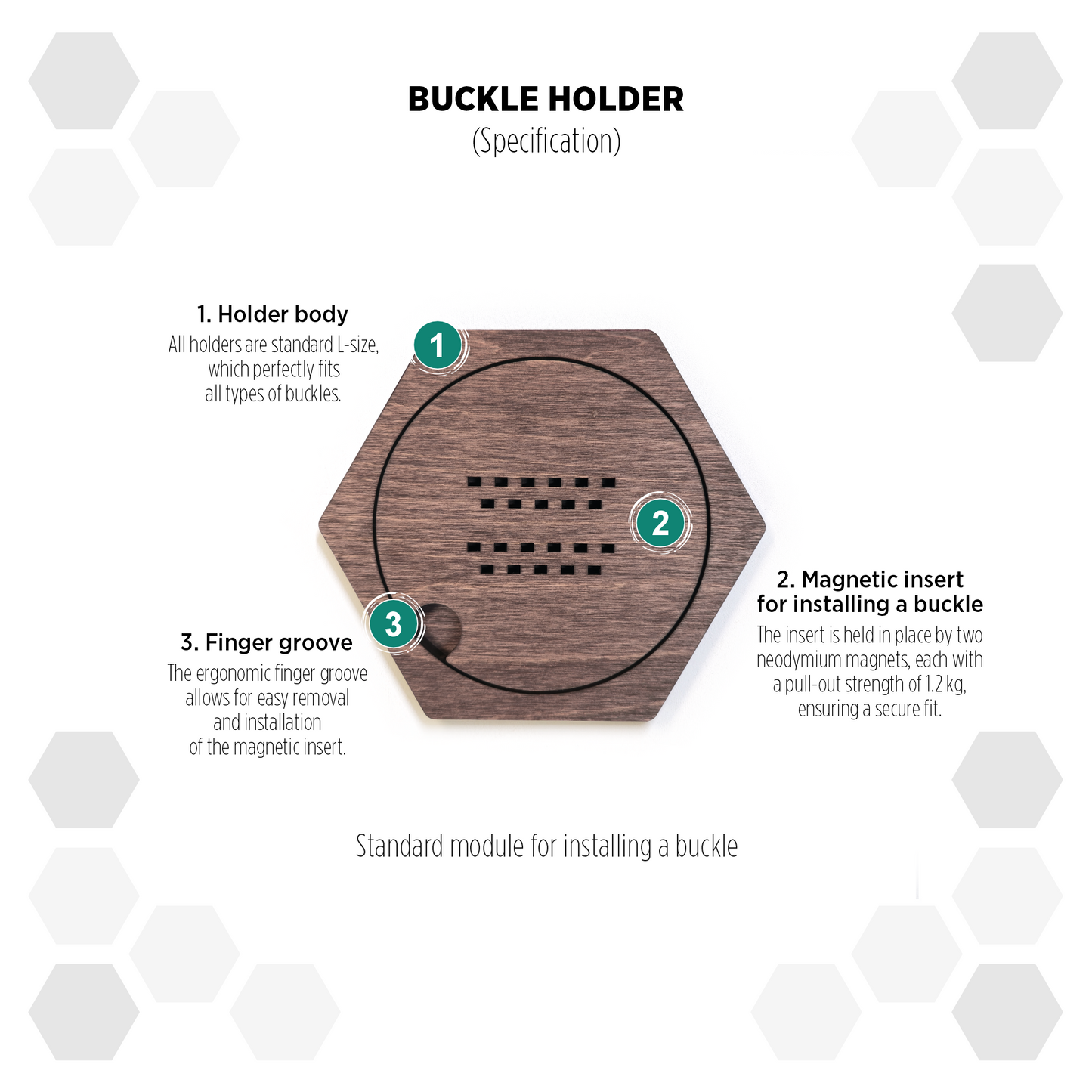 Indian Palisander modular hexagon Belt Buckle Holder Display