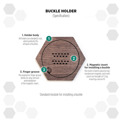 Indian Palisander modular hexagon Belt Buckle Holder Display