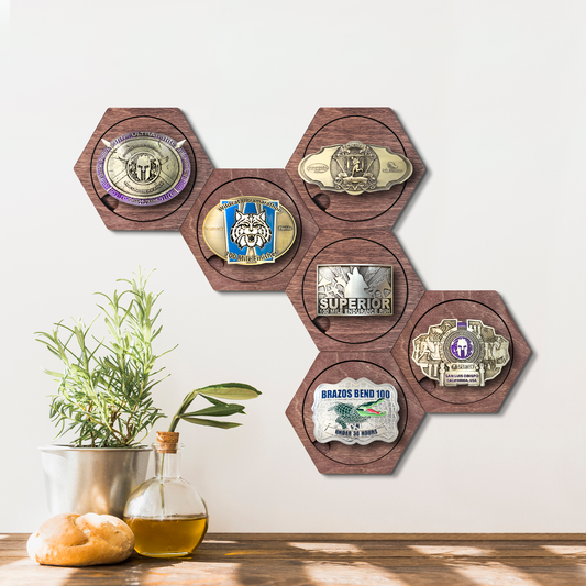 Indian Palisander modular hexagon Belt Buckle Holder Display