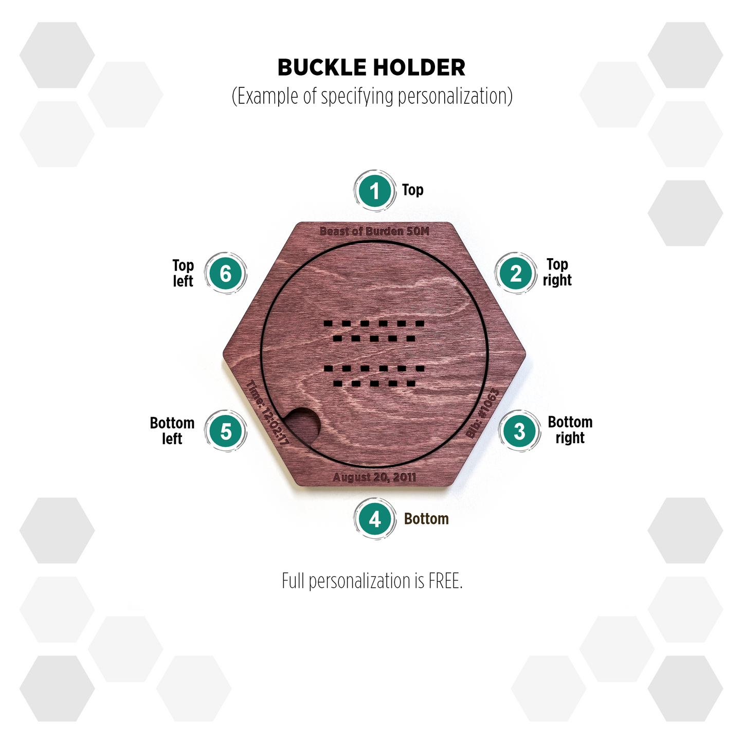 Red Mahogany modular hexagon Belt Buckle Holder Display