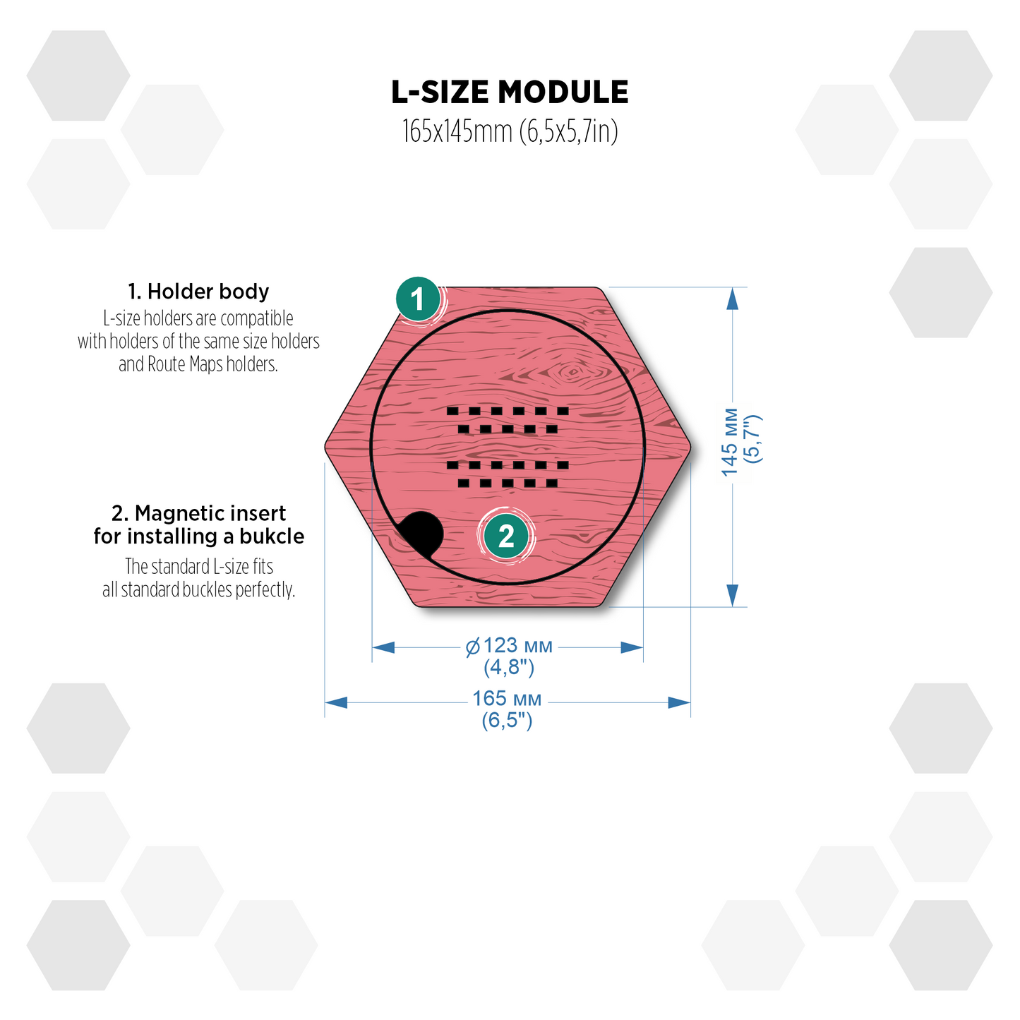 Red Mahogany modular hexagon Belt Buckle Holder Display