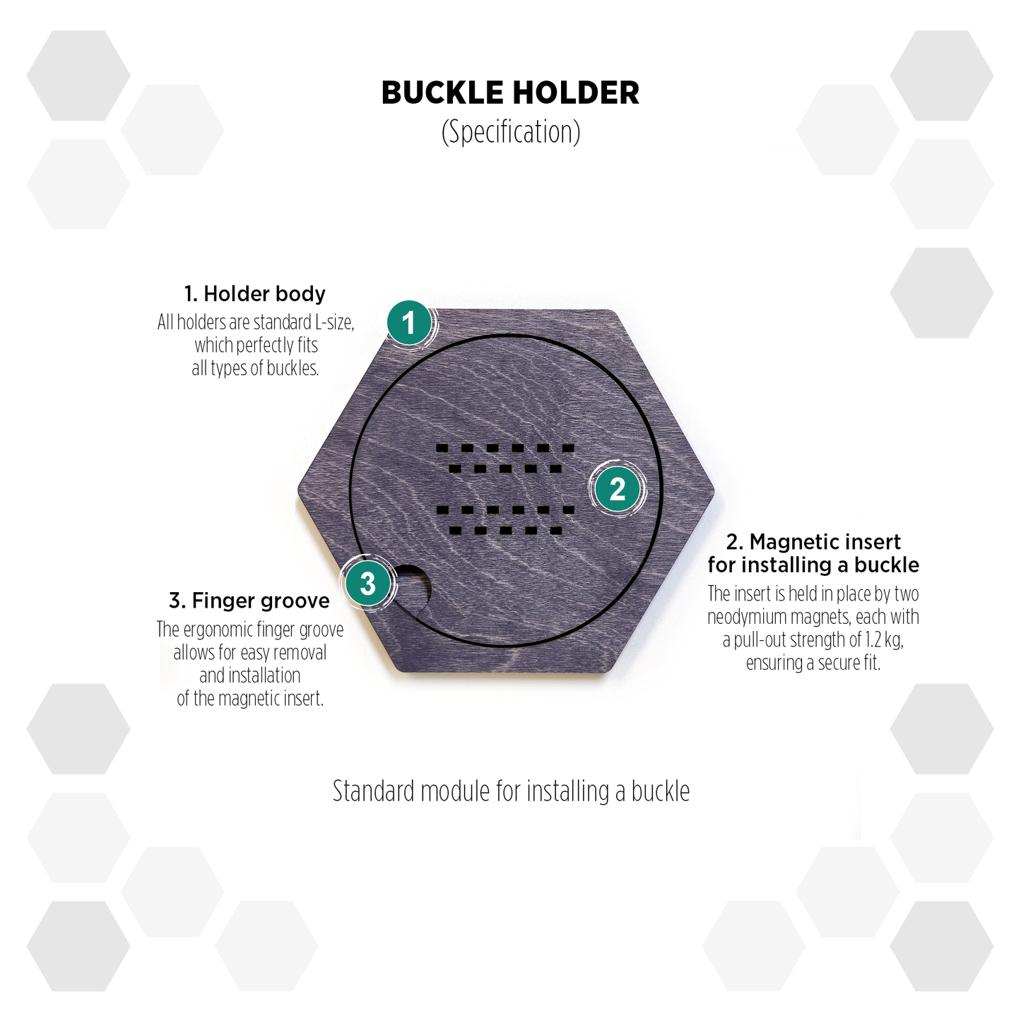 Grey Anthracite modular hexagon Belt Buckle Holder Display