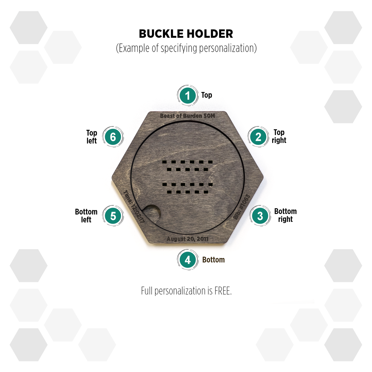 Brazil Heban modular hexagon Belt Buckle Holder Display