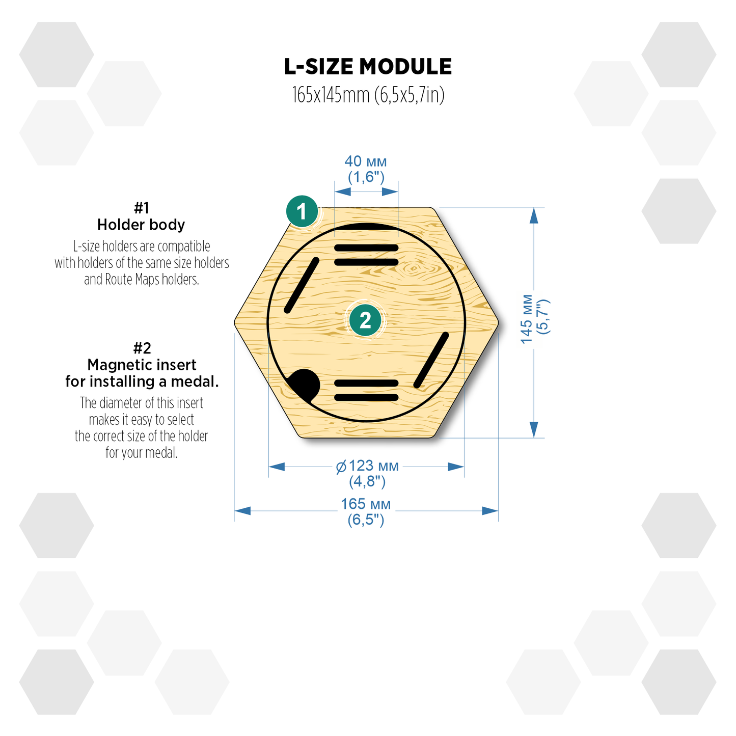 Oregon Pine modular hexagon medal Holder Display