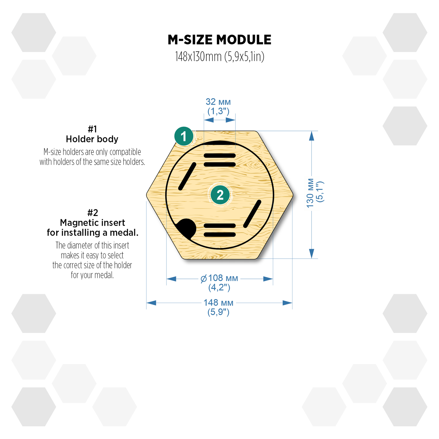 Oregon Pine modular hexagon medal Holder Display