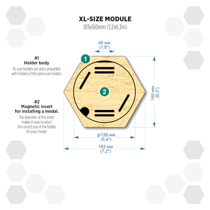 Oregon Pine modular hexagon medal Holder Display