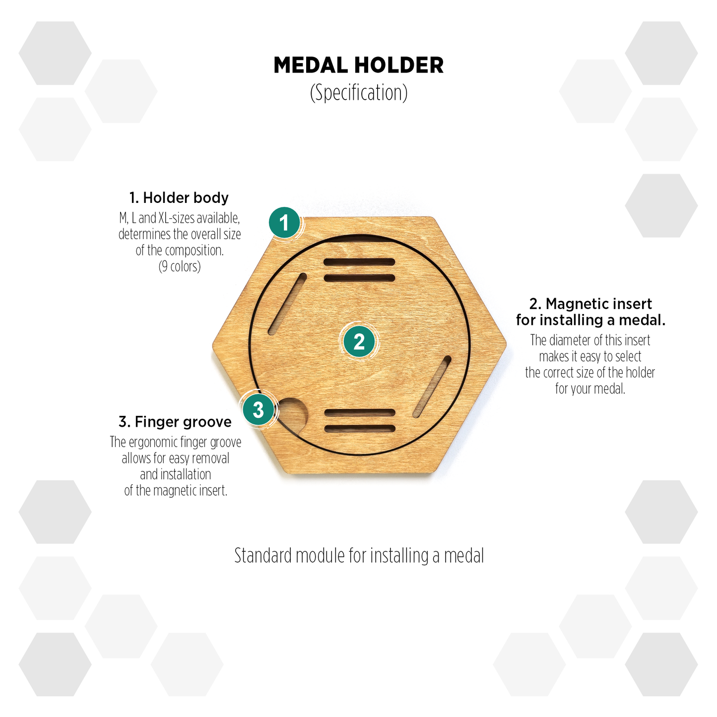 Oregon Pine modular hexagon medal Holder Display