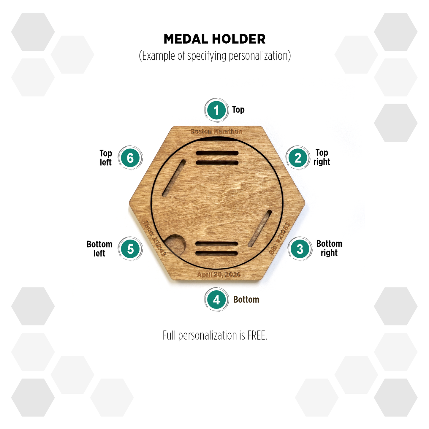 European Larch modular hexagon medal Holder Display