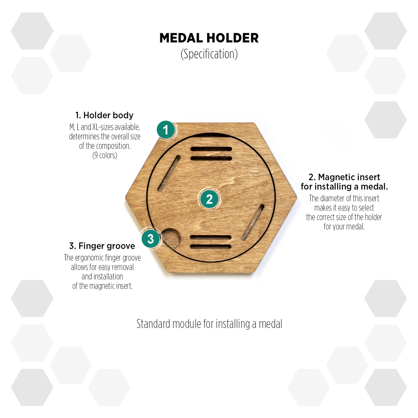 European Larch modular hexagon medal Holder Display