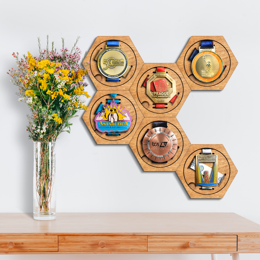 European Larch modular hexagon medal Holder Display