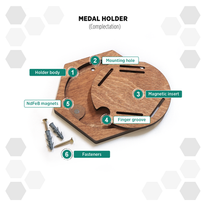 Natural Teak modular hexagon medal Holder Display