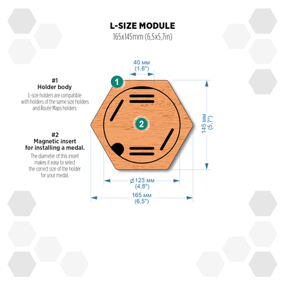 Natural Teak modular hexagon medal Holder Display