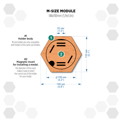 Natural Teak modular hexagon medal Holder Display