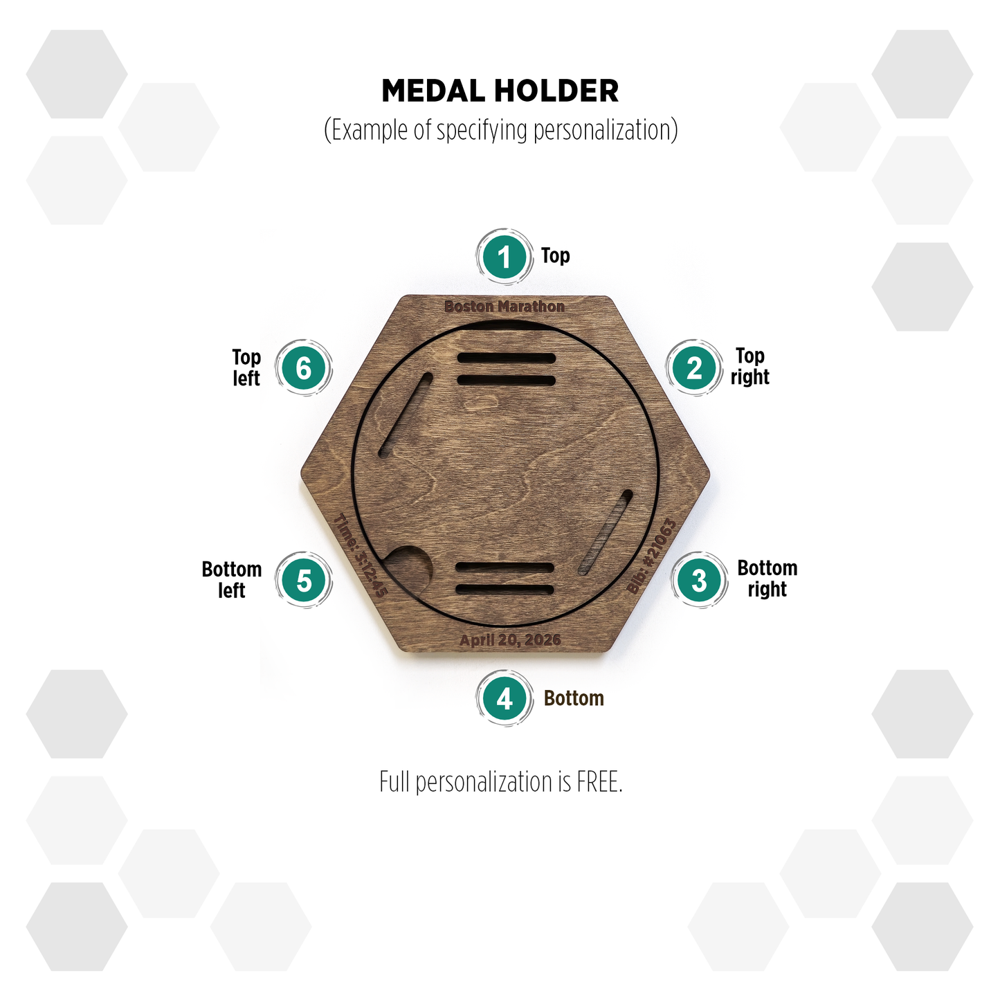Rustic Oak modular hexagon medal Holder Display