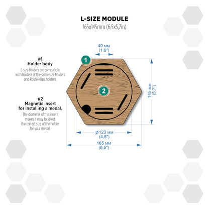 Rustic Oak modular hexagon medal Holder Display