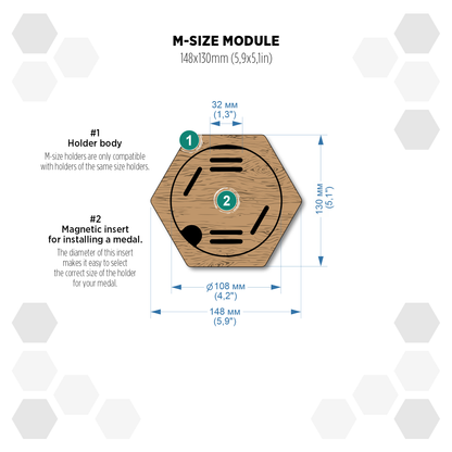 Rustic Oak modular hexagon medal Holder Display