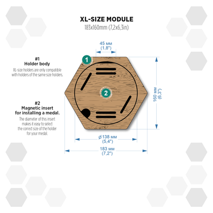 Rustic Oak modular hexagon medal Holder Display