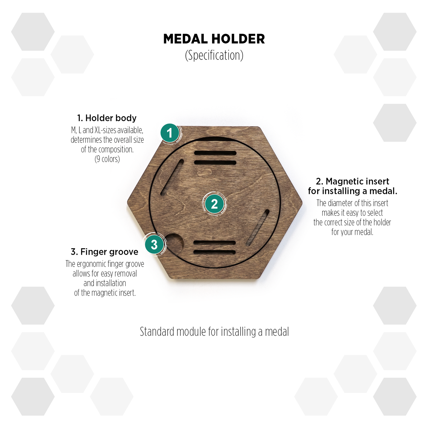 Rustic Oak modular hexagon medal Holder Display