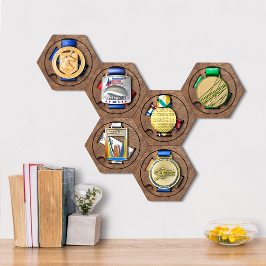 Rustic Oak modular hexagon medal Holder Display