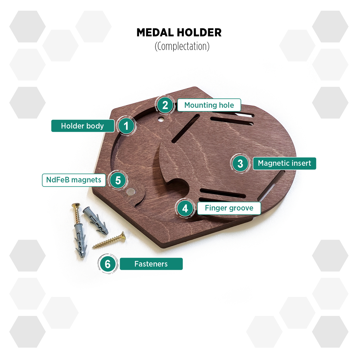 American Walnut modular hexagon medal Holder Display