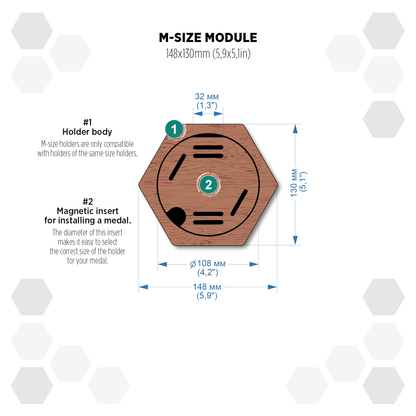 American Walnut modular hexagon medal Holder Display