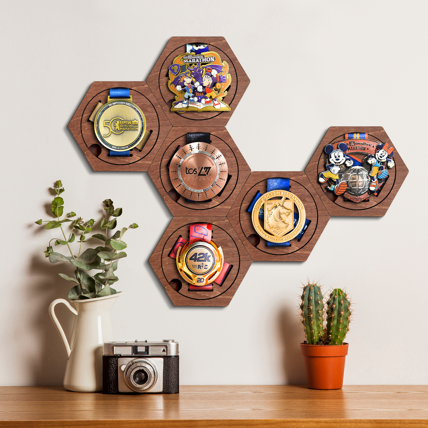 American Walnut modular hexagon medal Holder Display