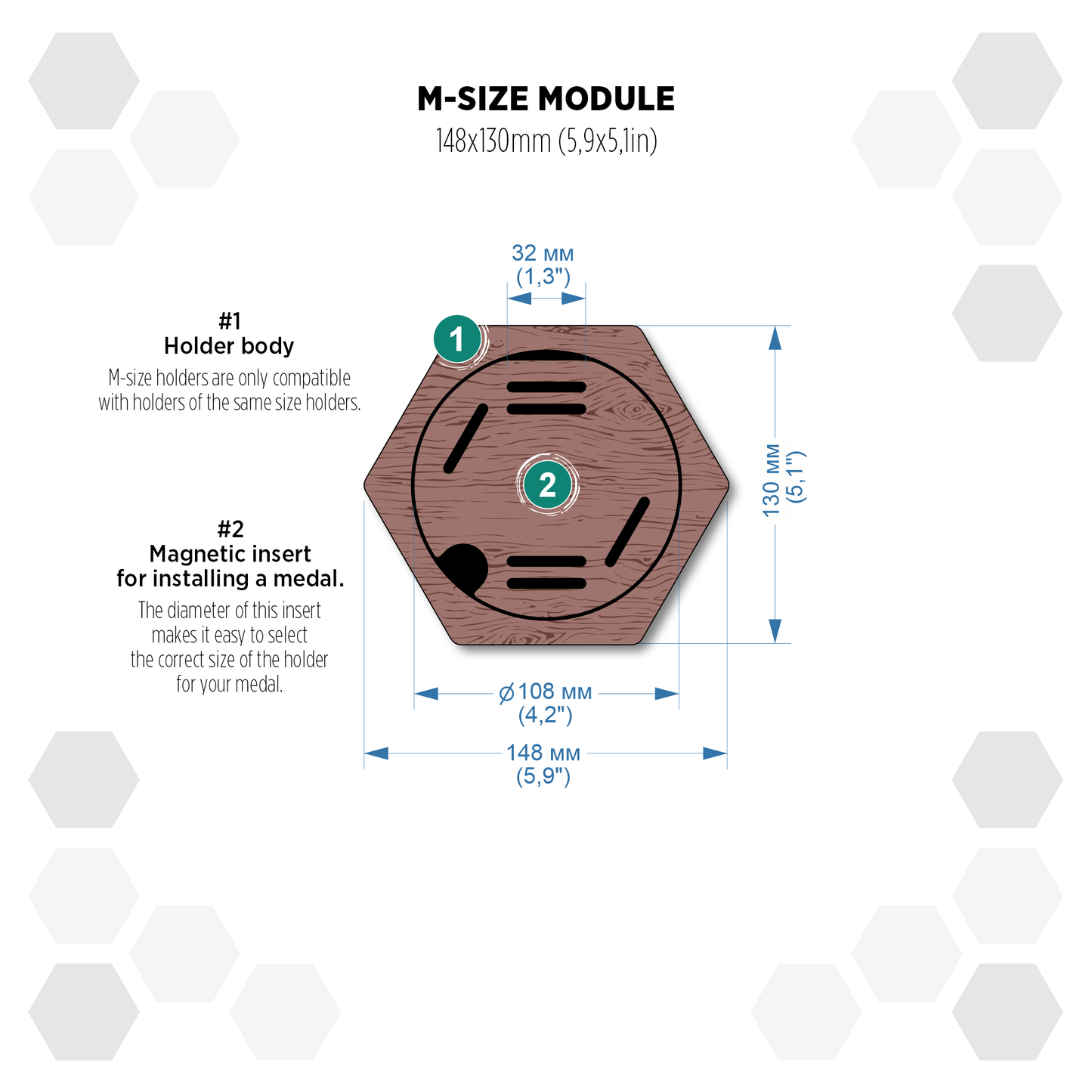 Indian Palisander modular hexagon medal Holder Display