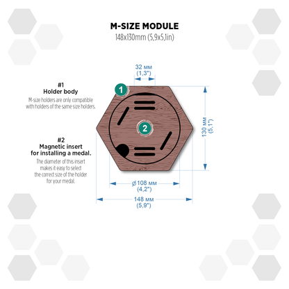 Indian Palisander modular hexagon medal Holder Display