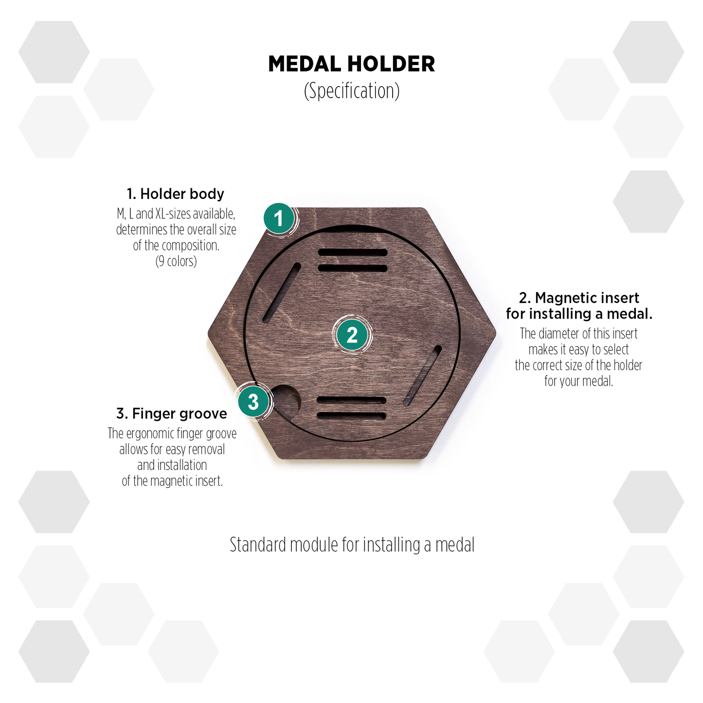Indian Palisander modular hexagon medal Holder Display
