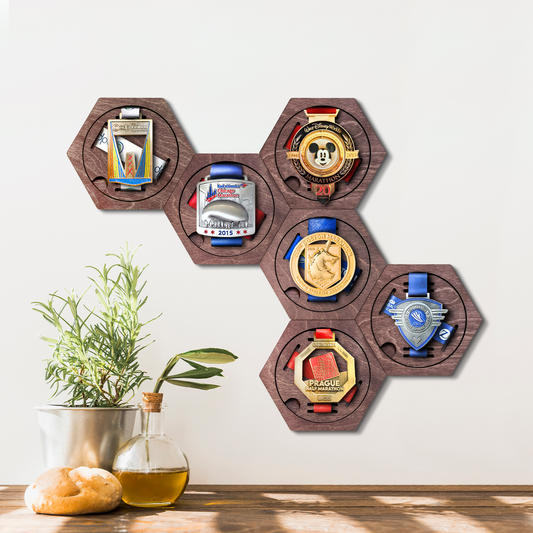 Indian Palisander modular hexagon medal Holder Display