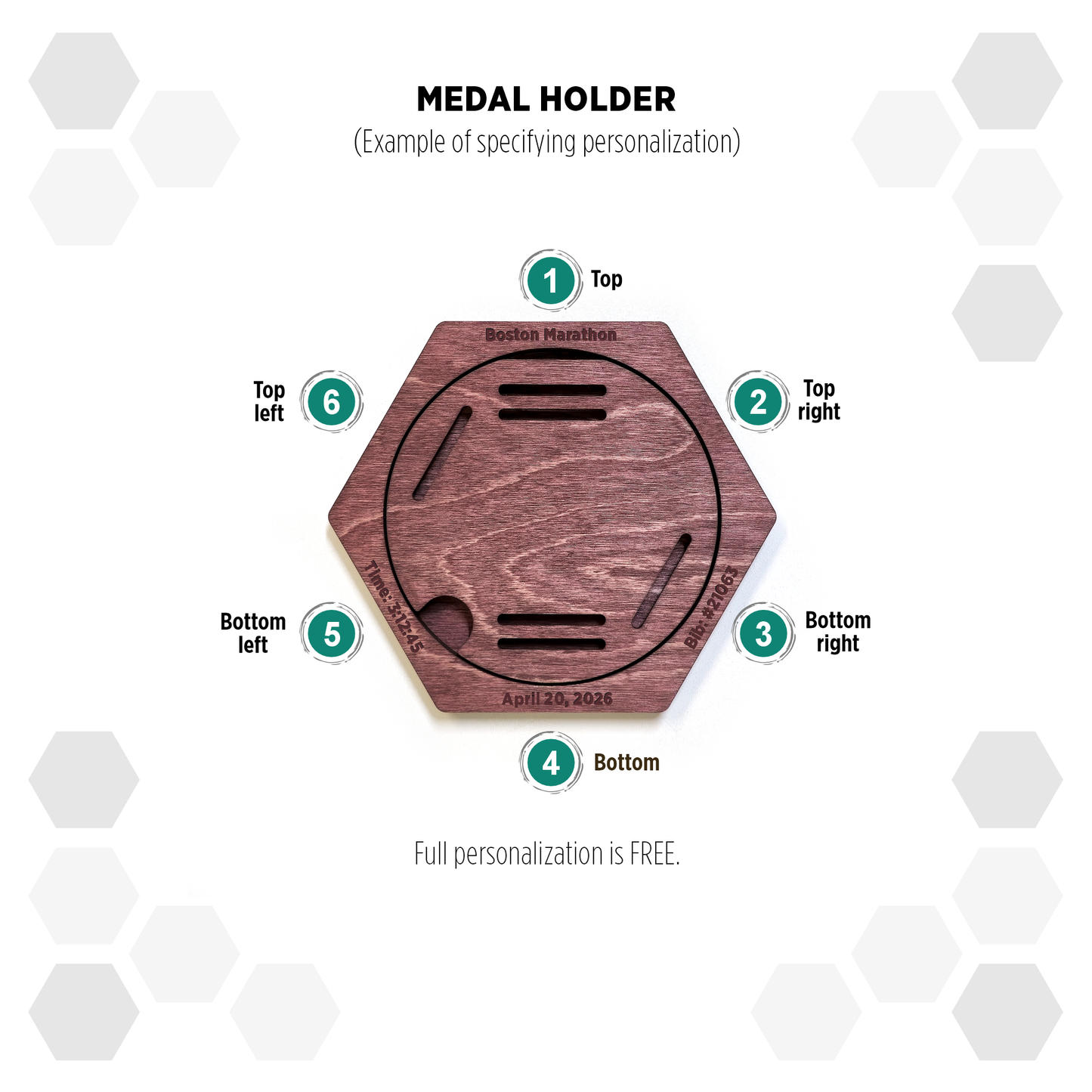 Red Mahogany modular hexagon medal Holder Display