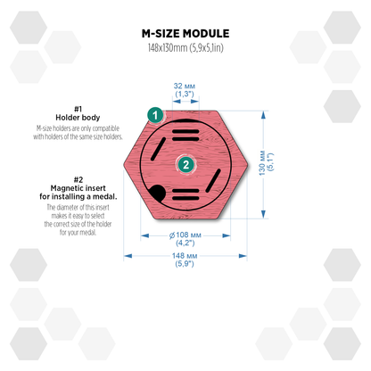 Red Mahogany modular hexagon medal Holder Display